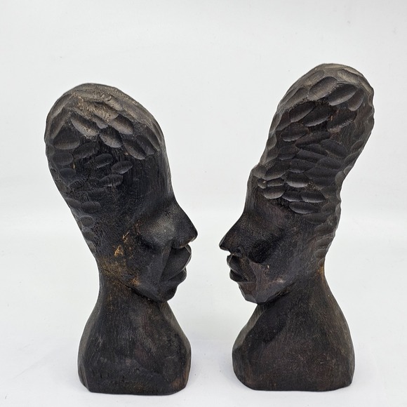 Other - Vintage African Hand Carved Ebony Wood Sculpture Head Bust Face 8" Height Figure
